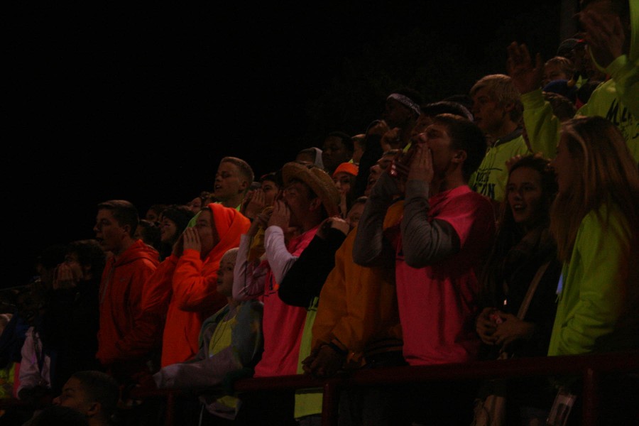 The Student section cheers on the football team at the North Vs South homecoming game on October 11 at Nile Kinnick Stadium. North had the victory of 56-0.