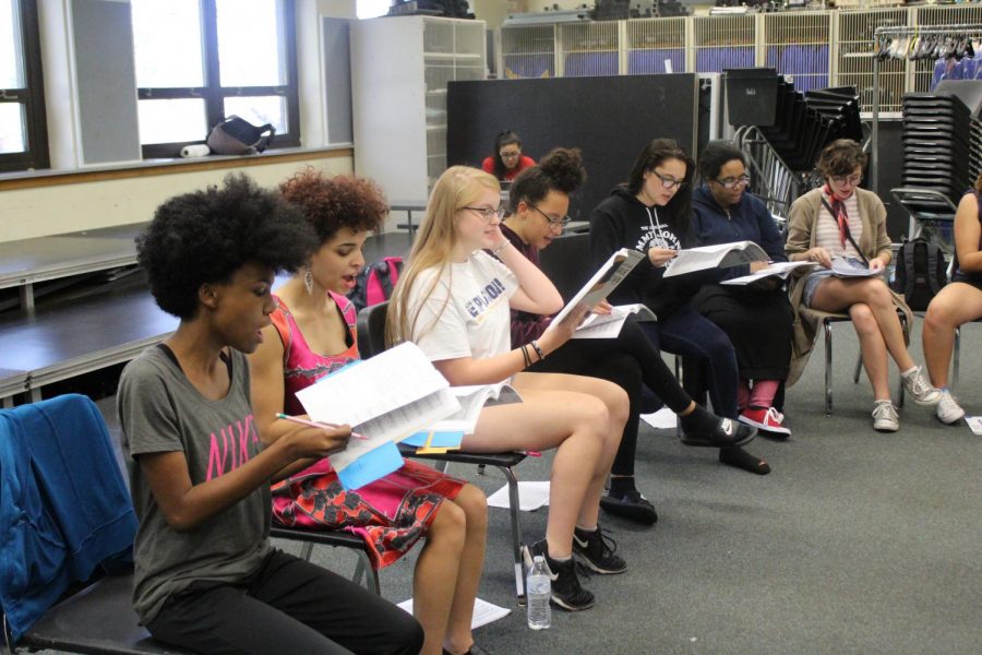 The main cast and ensamble members read through their script and begin rehearsing the music on September 20. Photo by Gabby Push