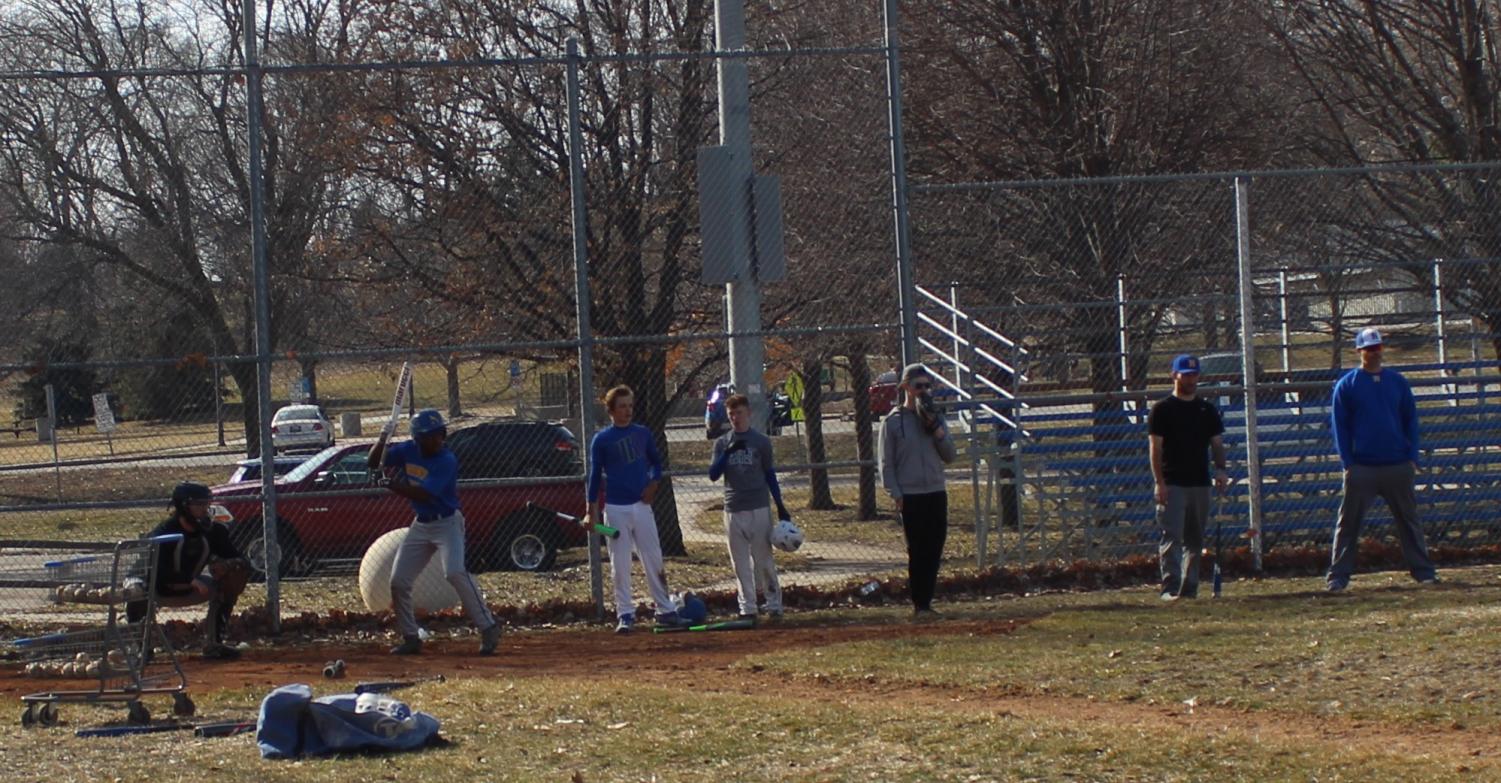 On Mar. 22 the Omaha North and Omaha Benson baseball team work together at practice. While the outfielders worked on bunting, the infielders worked on fielding the bunts and trying to get the runners out. 
Photo by  Jessica Stacy