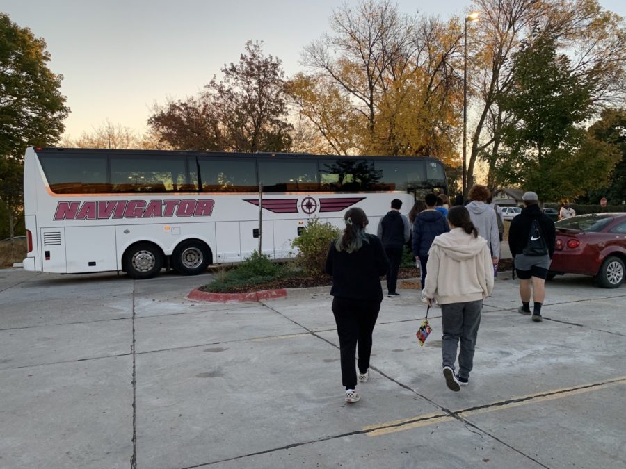 Students board the charter bus on its way to Doane. They spent the day at the university, touring the campus and talking to college representatives. 