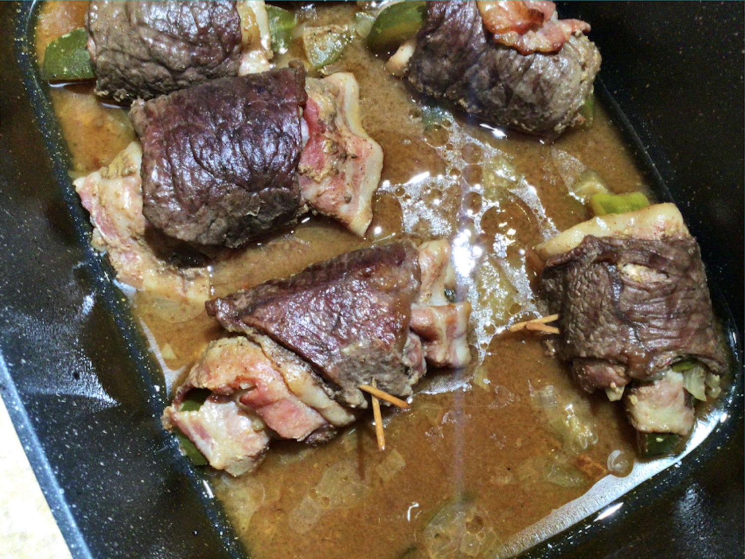 The beef rolls sit in the roaster pan. Desiree Hausman made it
for her family to try, her family liked the beef rolls.
PHOTO BY DESIREE HAUSMAN
