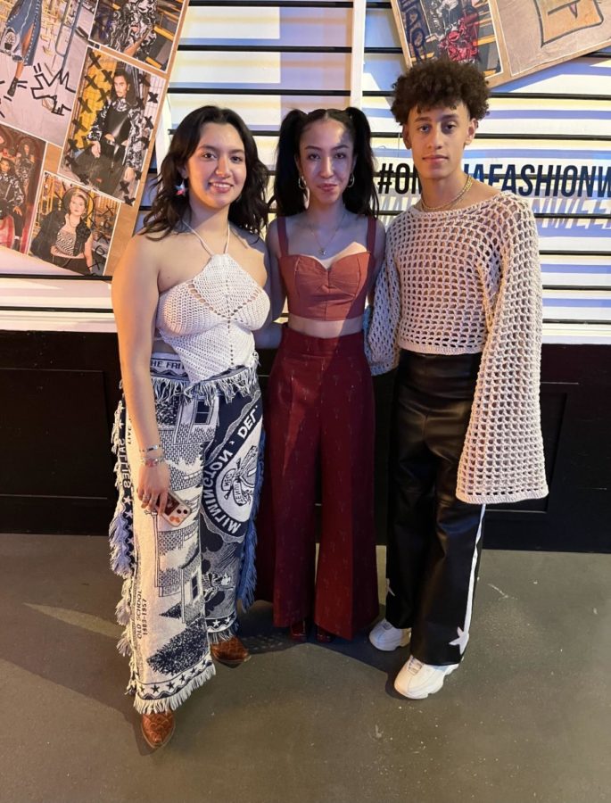 Sofia Acosta, Hannah Dysico, and Braylan Mosley pose for a photo. All three modeled Keoni Andings clothing in Omaha Fashion Week.
PHOTO COURTESY OF KEONI ANDING 